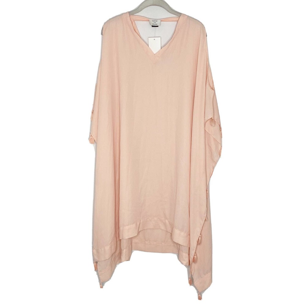 DAVID AND YOUNG Light Pink Chiffon Tassel Boho Cover Up Dress One Size New - Picture 1 of 7